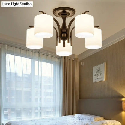 DecorBites™ DecorBites™ Country Living Room Chandelier with Milk Glass Shade - Semi Flush Mount Ceiling Light in Black
