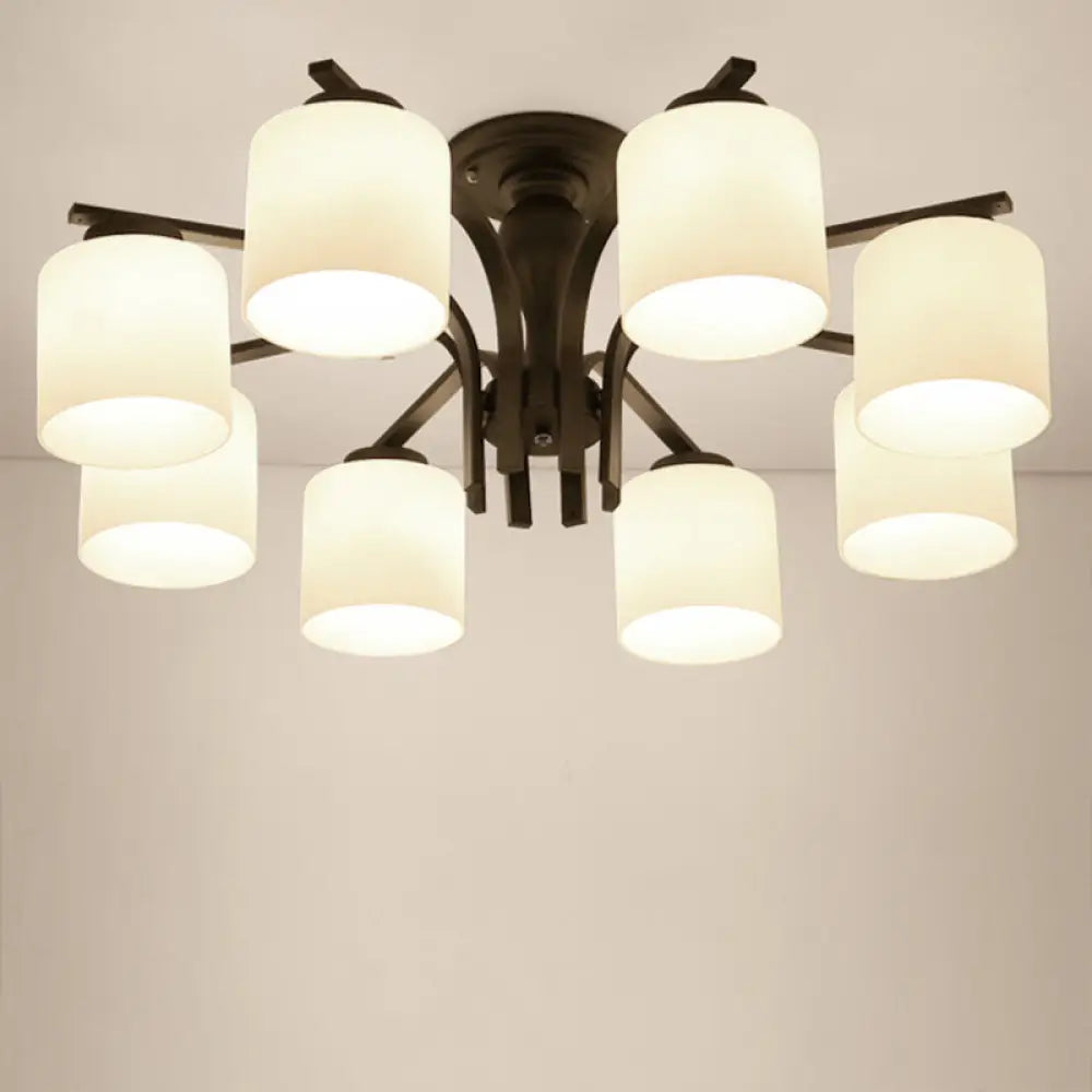 DecorBites™ DecorBites™ Country Living Room Chandelier with Milk Glass Shade - Semi Flush Mount Ceiling Light in Black