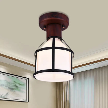 DecorBites™ DecorBites™ Country Opal Glass Dome Ceiling Light Fixture with Cage - Brown Flush Mount Lamp