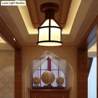 DecorBites™ DecorBites™ Country Opal Glass Dome Ceiling Light Fixture with Cage - Brown Flush Mount Lamp