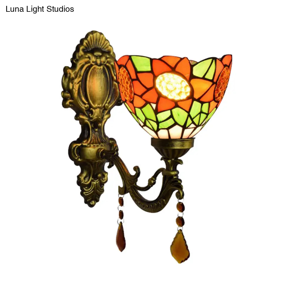 مصباح حائط على شكل دوار الشمس باللون البرتقالي الريفي مع غطاء زجاجي للممر