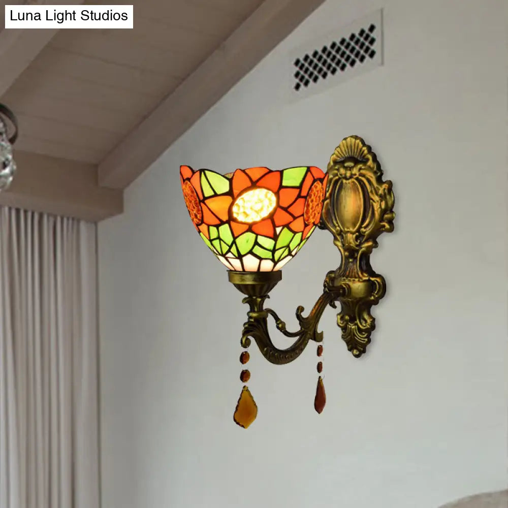 مصباح حائط على شكل دوار الشمس باللون البرتقالي الريفي مع غطاء زجاجي للممر