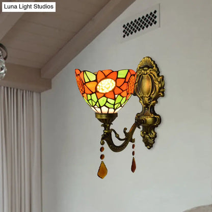 مصباح حائط على شكل دوار الشمس باللون البرتقالي الريفي مع غطاء زجاجي للممر