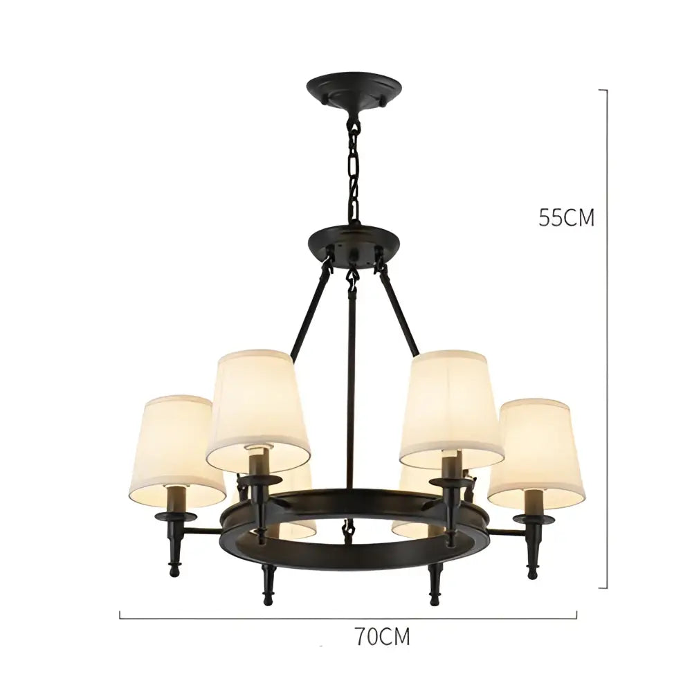 Black wrought iron pendant light with six cream fabric shades decorbites country retro chandelier for dining room