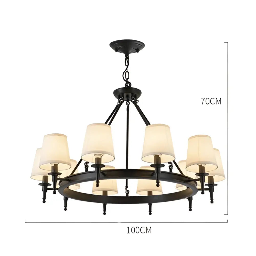 Black wrought iron country retro chandelier pendant light with cream fabric shades for dining room decorbites country retro