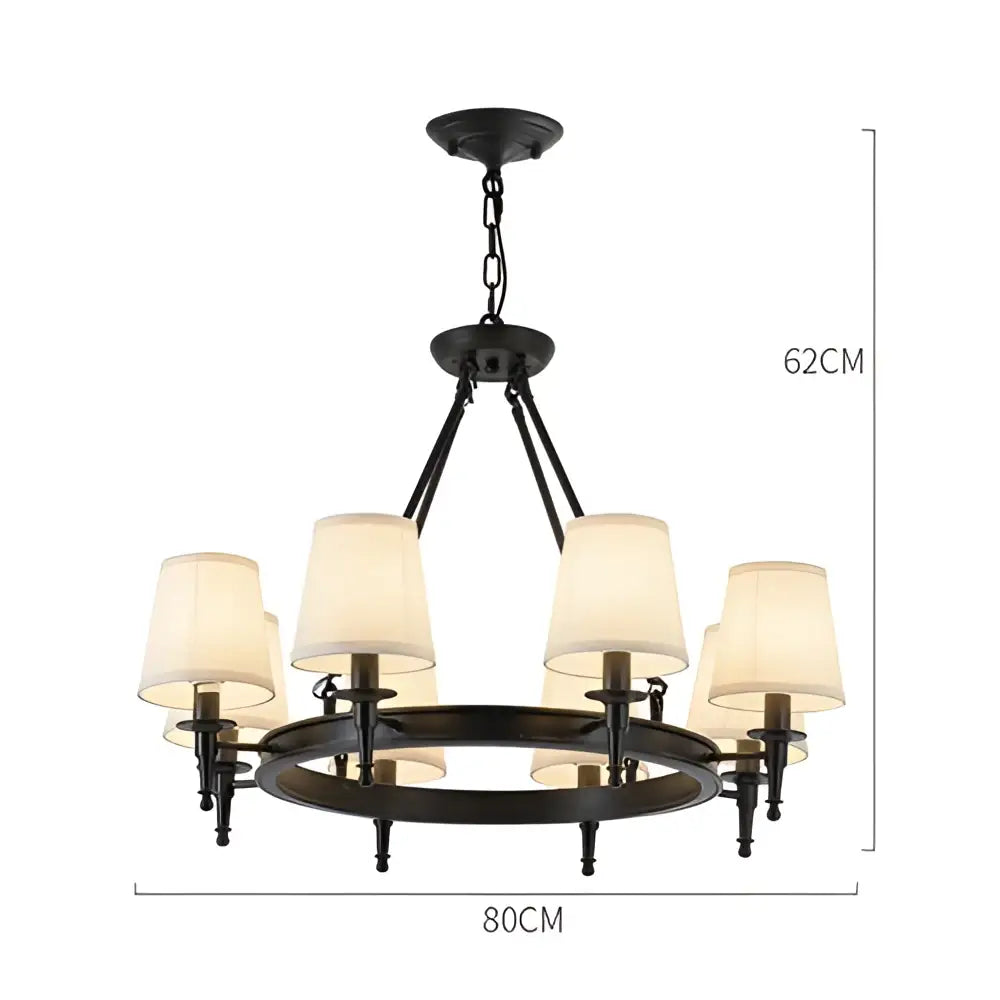 Black wrought iron country retro chandelier with six cream fabric shades pendant light for dining room decorbites