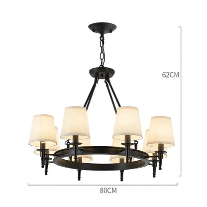 Black wrought iron country retro chandelier with six cream fabric shades pendant light for dining room decorbites