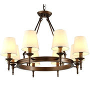 Bronze pendant light with six warm-toned cylindrical fabric shades country retro chandelier by decorbites