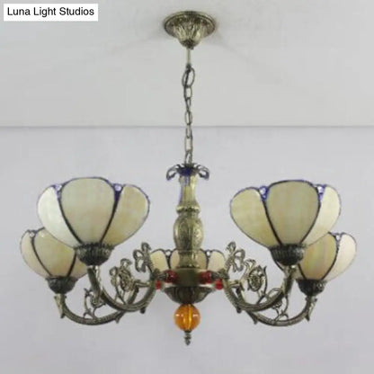 ثريا زجاجية ملونة على الطراز الريفي مع وعاء إضاءة بخمسة مصابيح لغرفة المعيشة