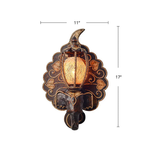 Country Stairway Wall Sconce with Melon Bamboo Shade in Brown - Wall Lighting Fixture