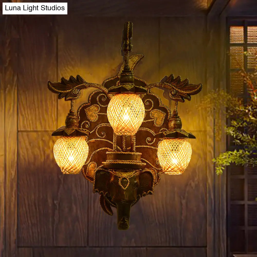 شمعدان جداري على شكل درج ريفي مع غطاء من الخيزران بلون البطيخ باللون البني - وحدة إضاءة جدارية