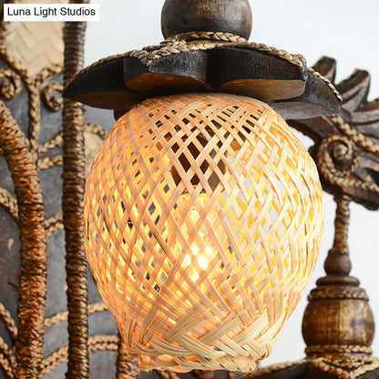 شمعدان جداري على شكل درج ريفي مع غطاء من الخيزران بلون البطيخ باللون البني - وحدة إضاءة جدارية