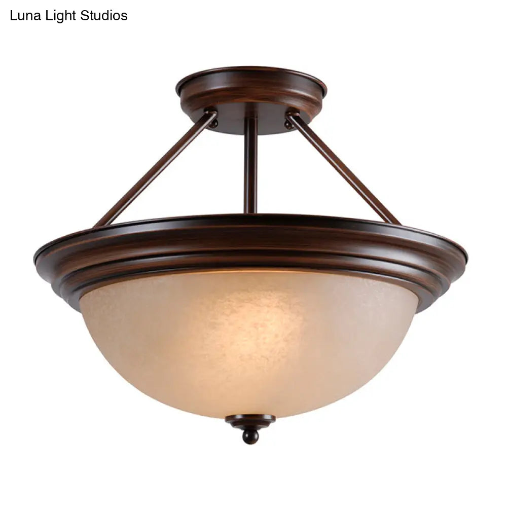 DecorBites™ DecorBites™ Country Style 2-Light Semi-Mount Close to Ceiling Lamp with White/Amber Glass Shade