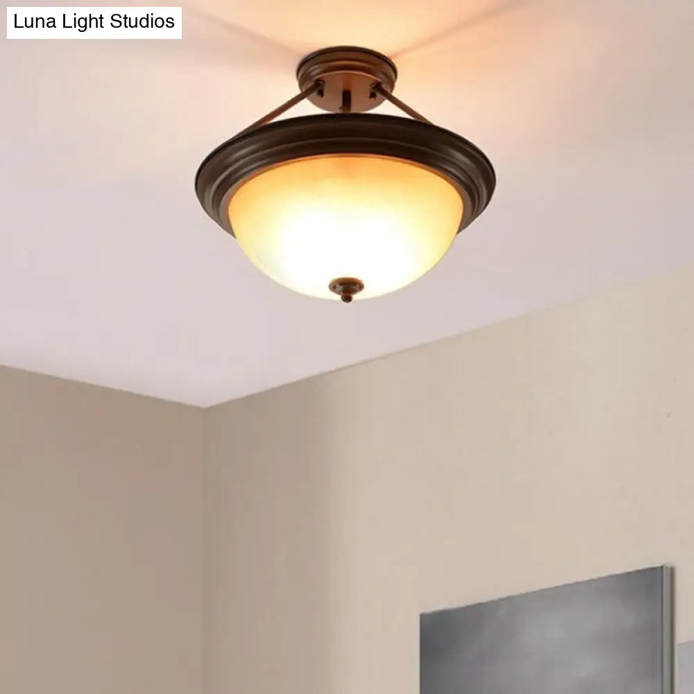 DecorBites™ DecorBites™ Country Style 2-Light Semi-Mount Close to Ceiling Lamp with White/Amber Glass Shade