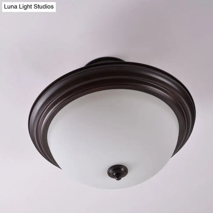 DecorBites™ DecorBites™ Country Style 2-Light Semi-Mount Close to Ceiling Lamp with White/Amber Glass Shade