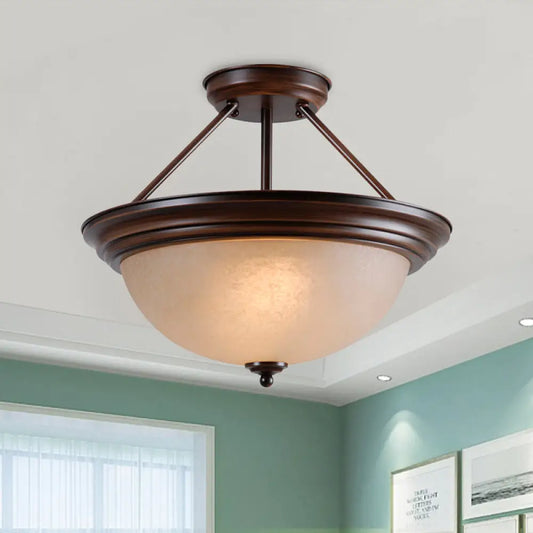 DecorBites™ DecorBites™ Country Style 2-Light Semi-Mount Close to Ceiling Lamp with White/Amber Glass Shade