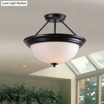 DecorBites™ DecorBites™ Country Style 2-Light Semi-Mount Close to Ceiling Lamp with White/Amber Glass Shade