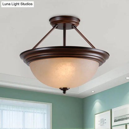 DecorBites™ DecorBites™ Country Style 2-Light Semi-Mount Close to Ceiling Lamp with White/Amber Glass Shade