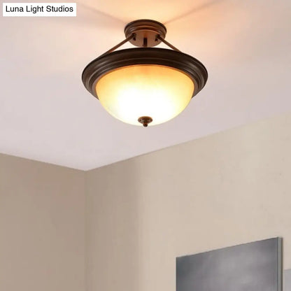 DecorBites™ DecorBites™ Country Style 2-Light Semi-Mount Close to Ceiling Lamp with White/Amber Glass Shade