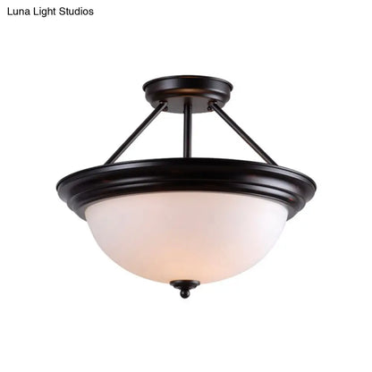 DecorBites™ DecorBites™ Country Style 2-Light Semi-Mount Close to Ceiling Lamp with White/Amber Glass Shade