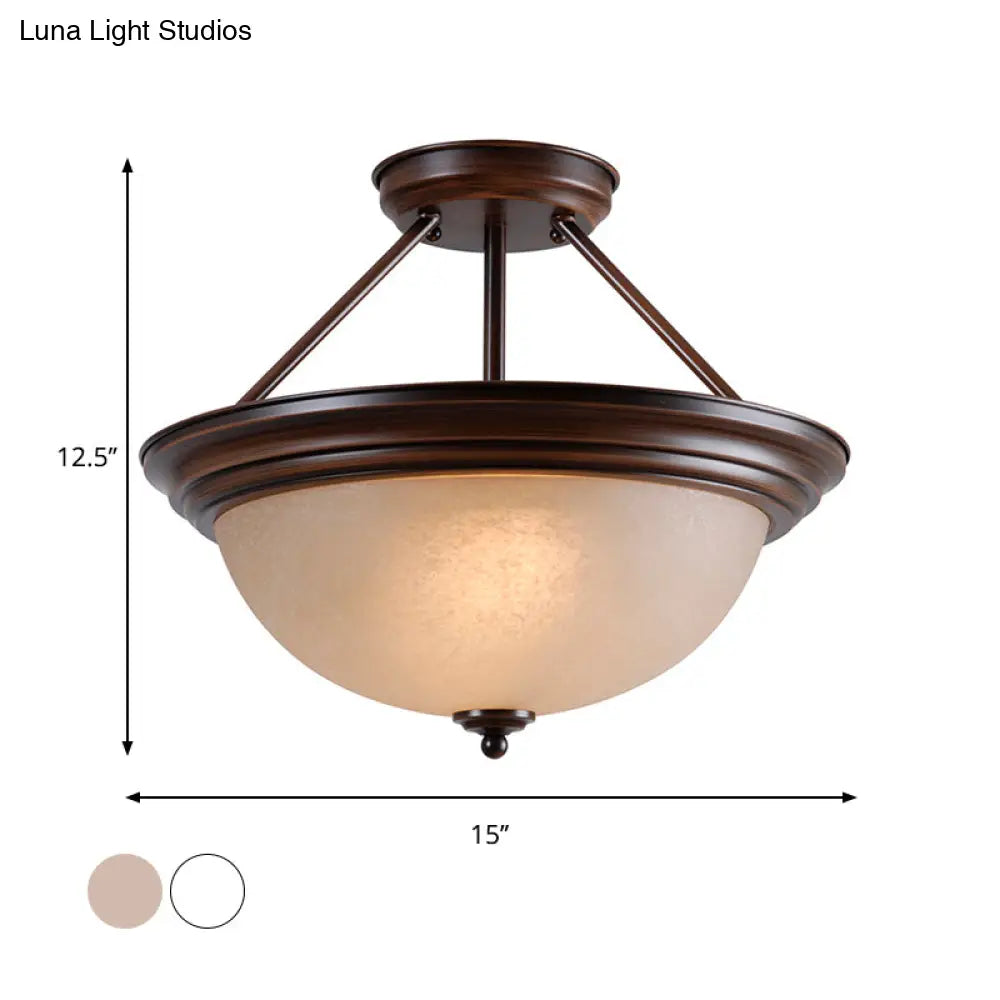 DecorBites™ DecorBites™ Country Style 2-Light Semi-Mount Close to Ceiling Lamp with White/Amber Glass Shade