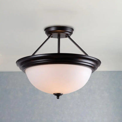 DecorBites™ DecorBites™ Country Style 2-Light Semi-Mount Close to Ceiling Lamp with White/Amber Glass Shade