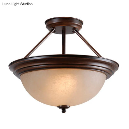 DecorBites™ DecorBites™ Country Style 2-Light Semi-Mount Close to Ceiling Lamp with White/Amber Glass Shade