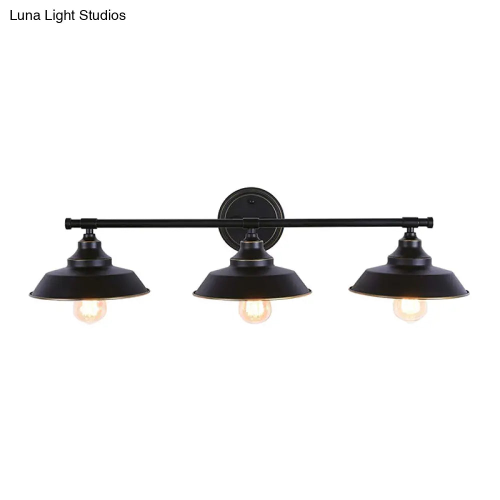 ديكوربايتس™ مصباح حائطي أسود من الحديد على الطراز الريفي - 3 مصابيح، ذراع خطي