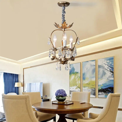 Lámpara de araña rústica estilo campestre - Lámpara colgante de hierro de 3 luces con decoración de cristal y hojas en color óxido oscuro