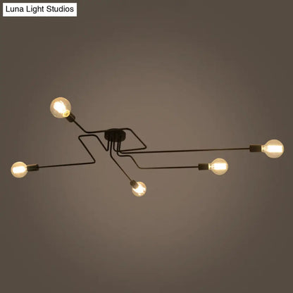 DecorBites™ DecorBites™ Country Style Ceiling Mounted Lamp: 5-Light Semi Flush Mount in Black, Exposed Bulb Design