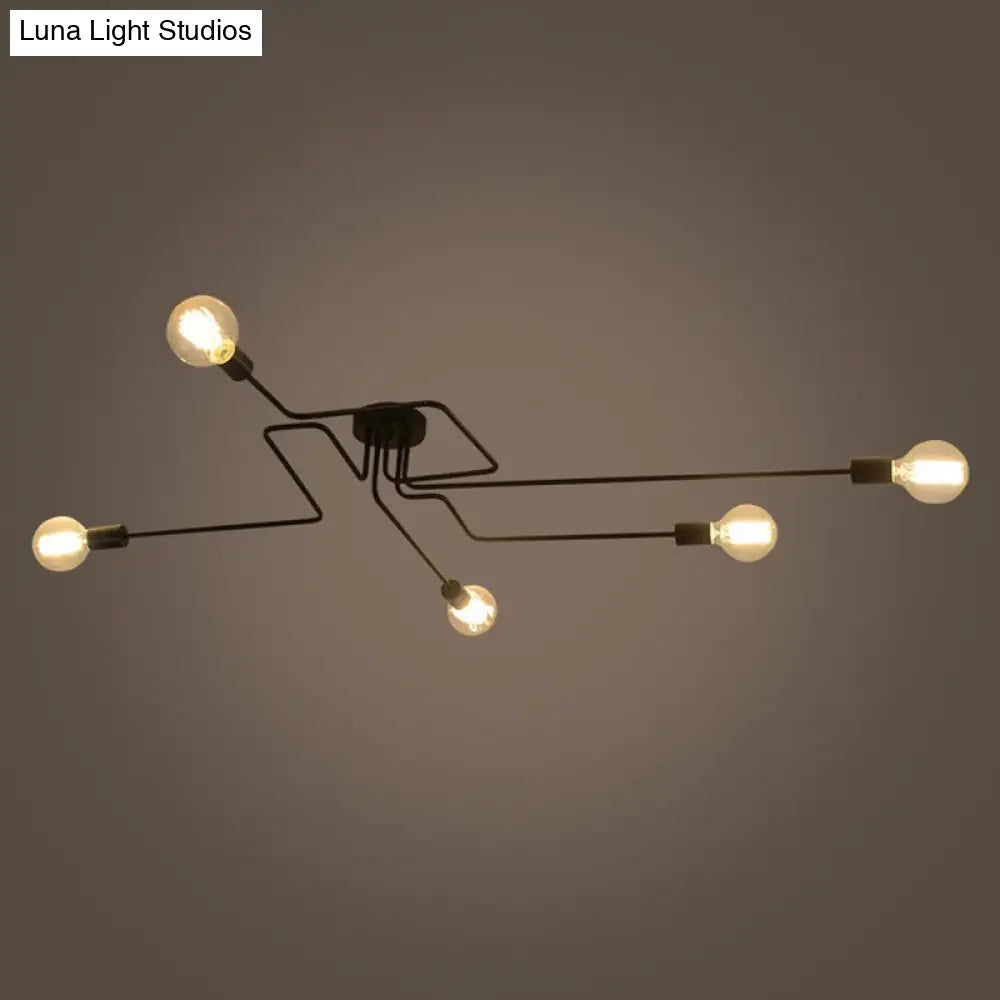 DecorBites™ DecorBites™ Country Style Ceiling Mounted Lamp: 5-Light Semi Flush Mount in Black, Exposed Bulb Design