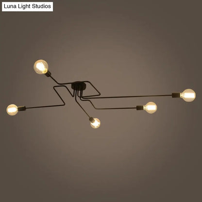DecorBites™ DecorBites™ Country Style Ceiling Mounted Lamp: 5-Light Semi Flush Mount in Black, Exposed Bulb Design