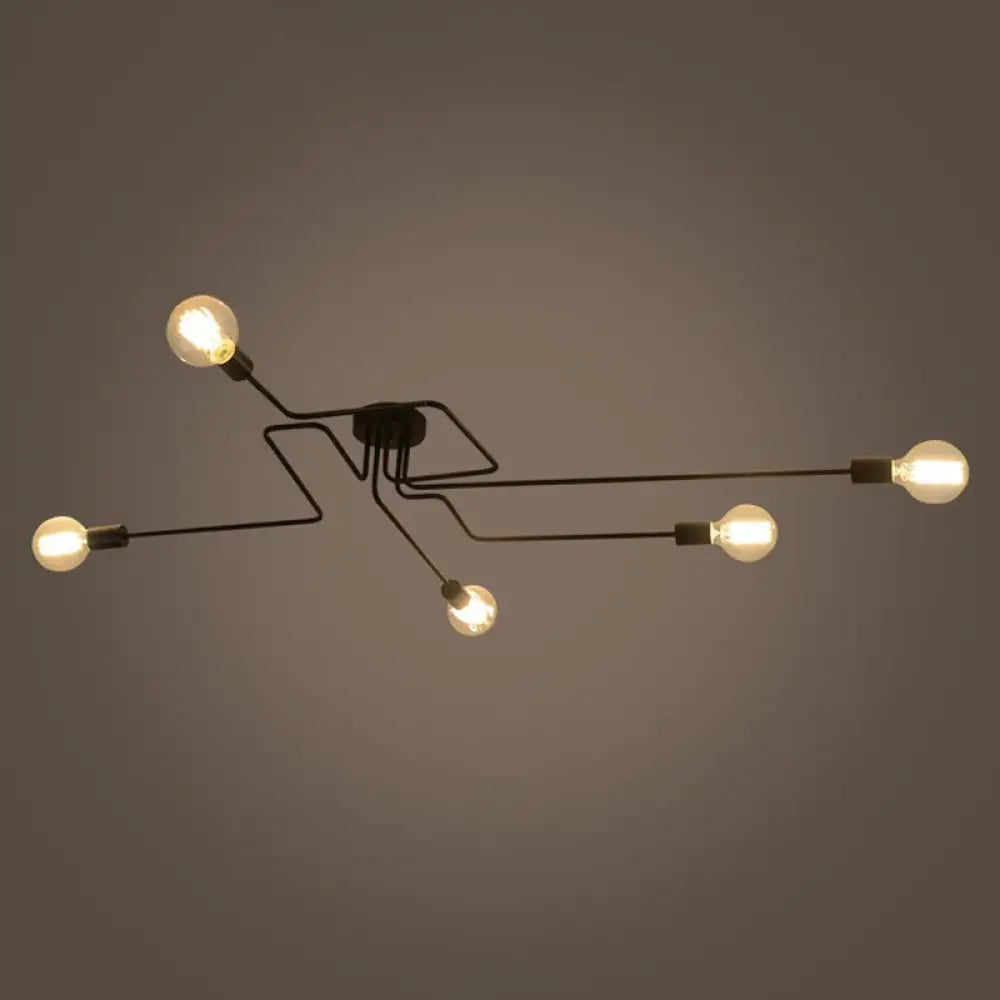 DecorBites™ DecorBites™ Country Style Ceiling Mounted Lamp: 5-Light Semi Flush Mount in Black, Exposed Bulb Design