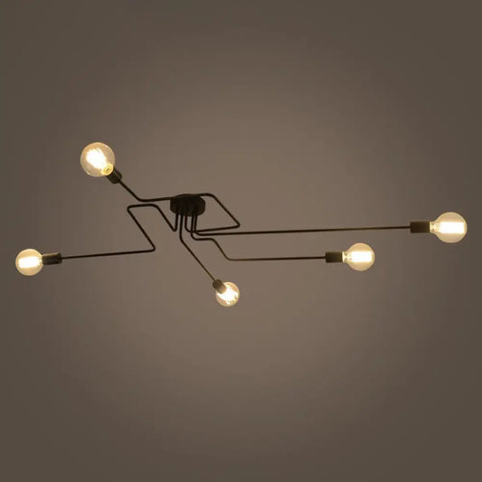 DecorBites™ DecorBites™ Country Style Ceiling Mounted Lamp: 5-Light Semi Flush Mount in Black, Exposed Bulb Design