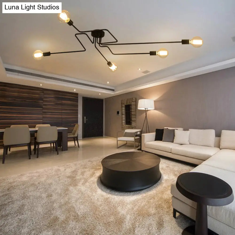 DecorBites™ DecorBites™ Country Style Ceiling Mounted Lamp: 5-Light Semi Flush Mount in Black, Exposed Bulb Design