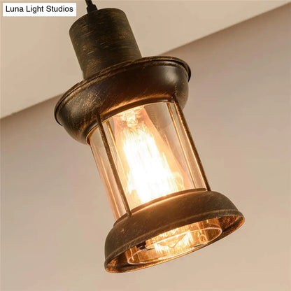 Country Style Clear Glass Lantern Pendant Light with Pendulum | Bronze Finish | 1-Bulb Fixture