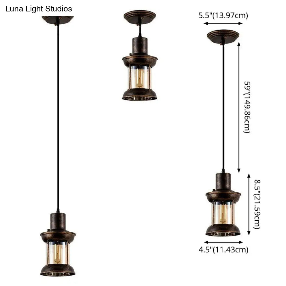 Country Style Clear Glass Lantern Pendant Light with Pendulum | Bronze Finish | 1-Bulb Fixture