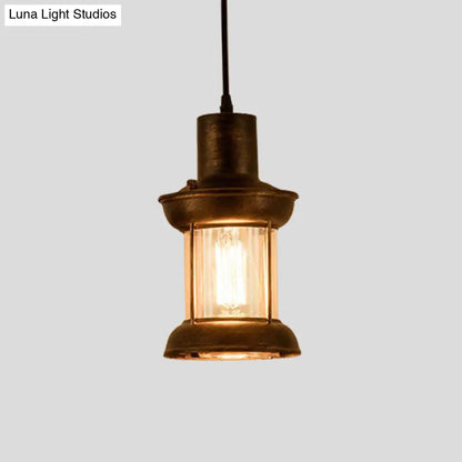 Country Style Clear Glass Lantern Pendant Light with Pendulum | Bronze Finish | 1-Bulb Fixture