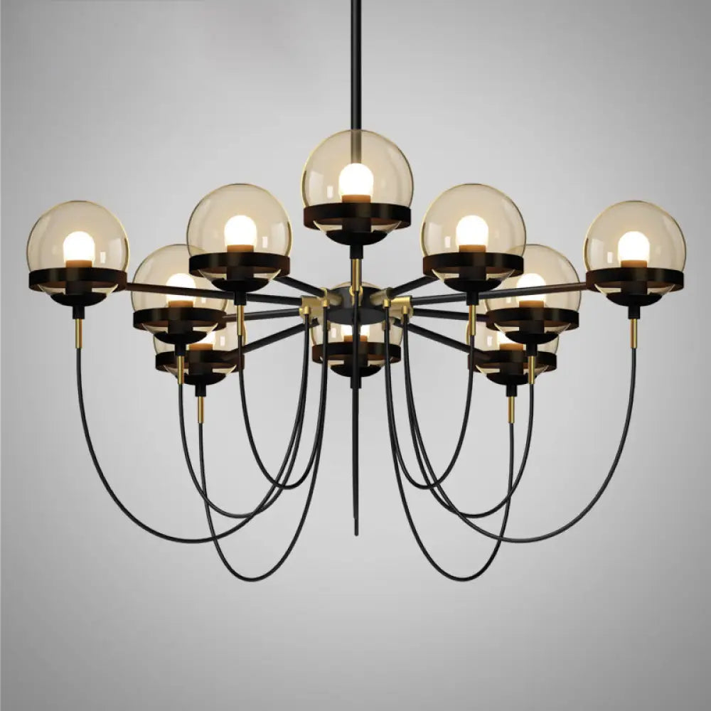 Country-Style Cognac Glass Pendant Light with Swoop Arm - Ball Chandelier