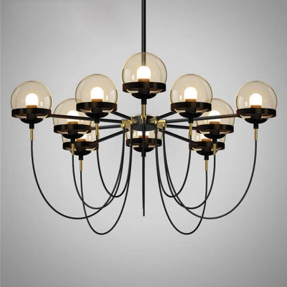 Country-Style Cognac Glass Pendant Light with Swoop Arm - Ball Chandelier