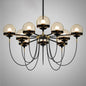 Country-Style Cognac Glass Pendant Light with Swoop Arm - Ball Chandelier