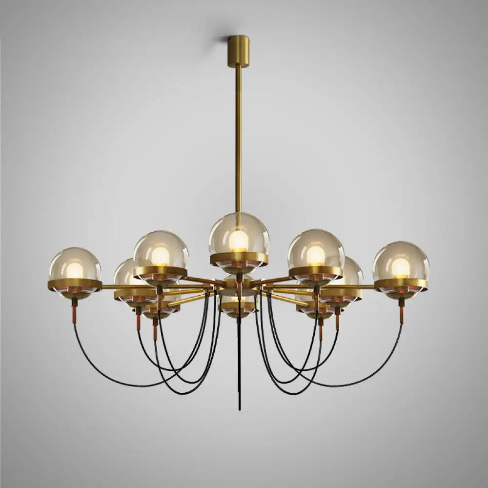 Country-Style Cognac Glass Pendant Light with Swoop Arm - Ball Chandelier