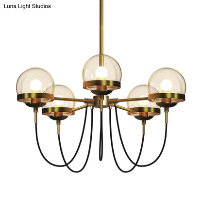 Country-Style Cognac Glass Pendant Light with Swoop Arm - Ball Chandelier