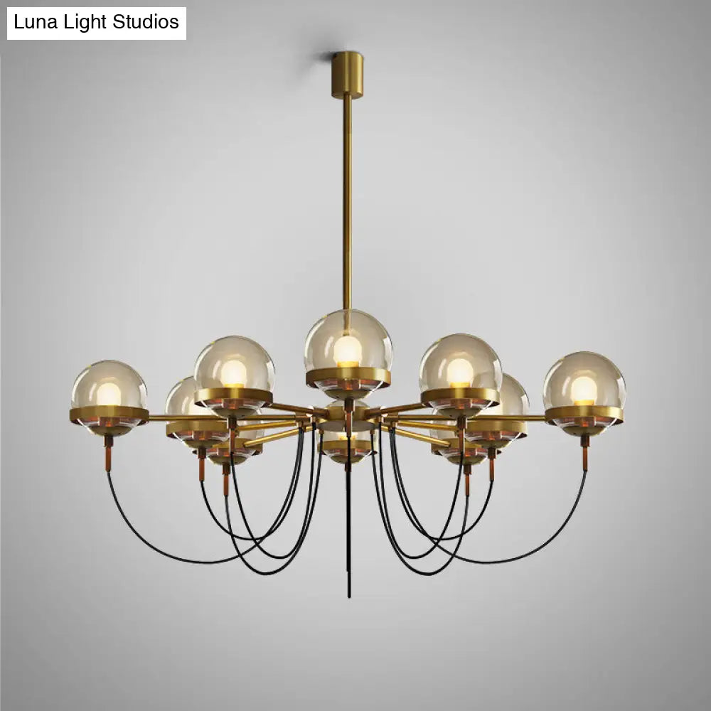 Country-Style Cognac Glass Pendant Light with Swoop Arm - Ball Chandelier