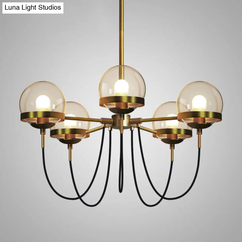 Country-Style Cognac Glass Pendant Light with Swoop Arm - Ball Chandelier