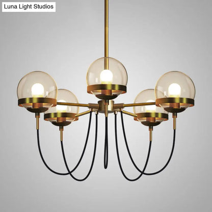 Country-Style Cognac Glass Pendant Light with Swoop Arm - Ball Chandelier