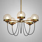 Country-Style Cognac Glass Pendant Light with Swoop Arm - Ball Chandelier