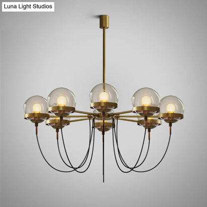 Country-Style Cognac Glass Pendant Light with Swoop Arm - Ball Chandelier