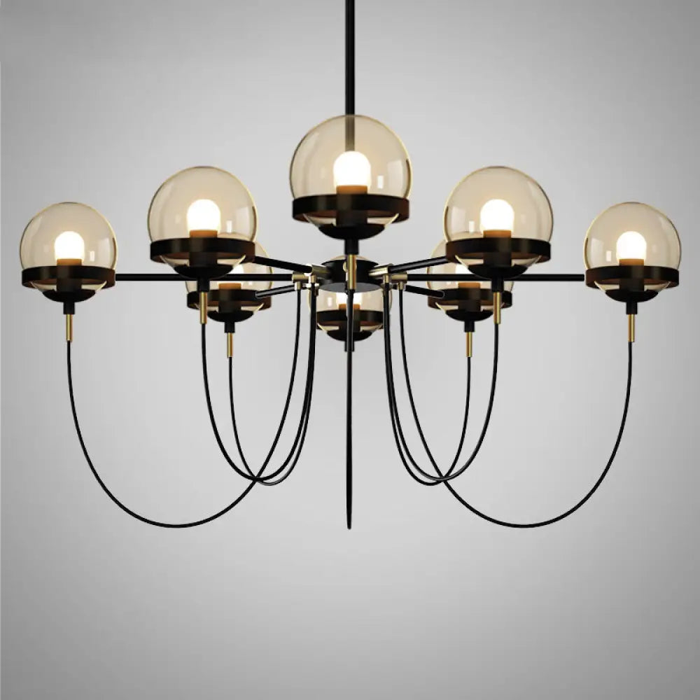 Country-Style Cognac Glass Pendant Light with Swoop Arm - Ball Chandelier