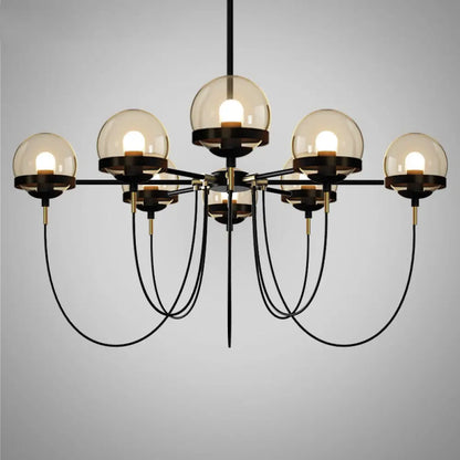 Country-Style Cognac Glass Pendant Light with Swoop Arm - Ball Chandelier